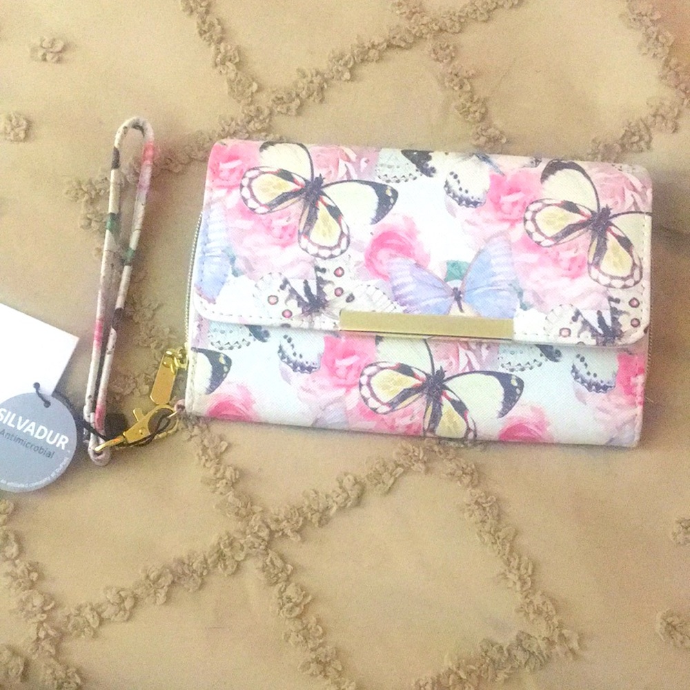 Wristlet wallet butterflies flowers NEW women’s Kim Rogers pocketbook
